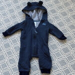 Carter's Navy and Gray Striped Footie with Bear Ears - 6 months